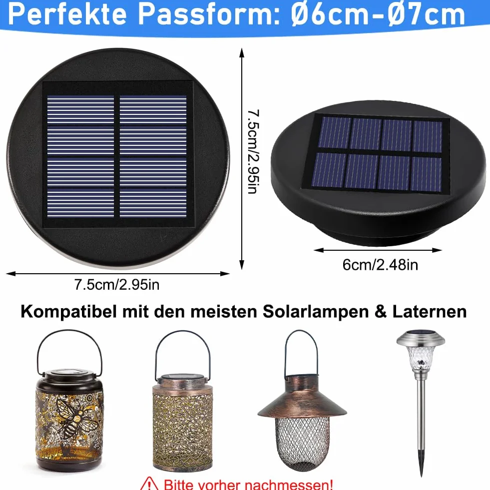 Lot de 2 lampes solaires de rechange 6 cm - Lampes solaires de jardin étanches avec 2 LED RVB - Boîtier batterie solaire 800 mAh