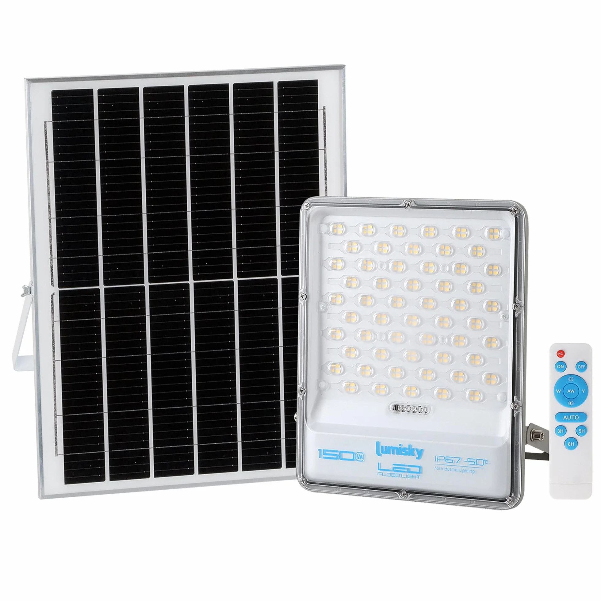 Lumisky TITAN Projecteur solaire LED blanc chaud/froid avec panneau solaire déporté et télécommande H30.5cm