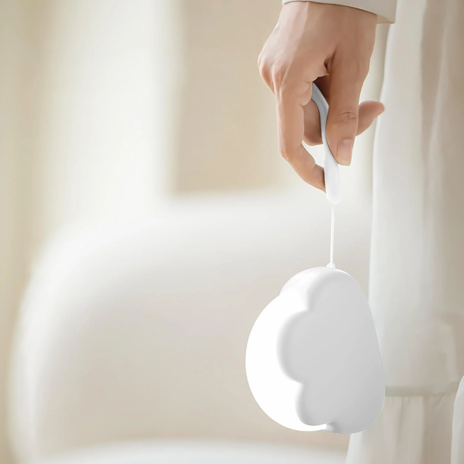 Veilleuse Enfant LED Nuage 4 Niveaux Luminosité Rechargeable Corde Silicone Lampe Chevet Blanc