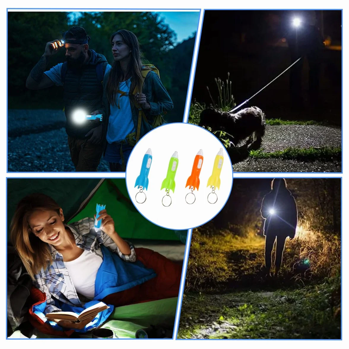 Lampe De Poche Enfant Led Mini Fusée Porte-Clé, 24 Pièces, 4 Couleurs, Pour Extérieur Camping Randonnée