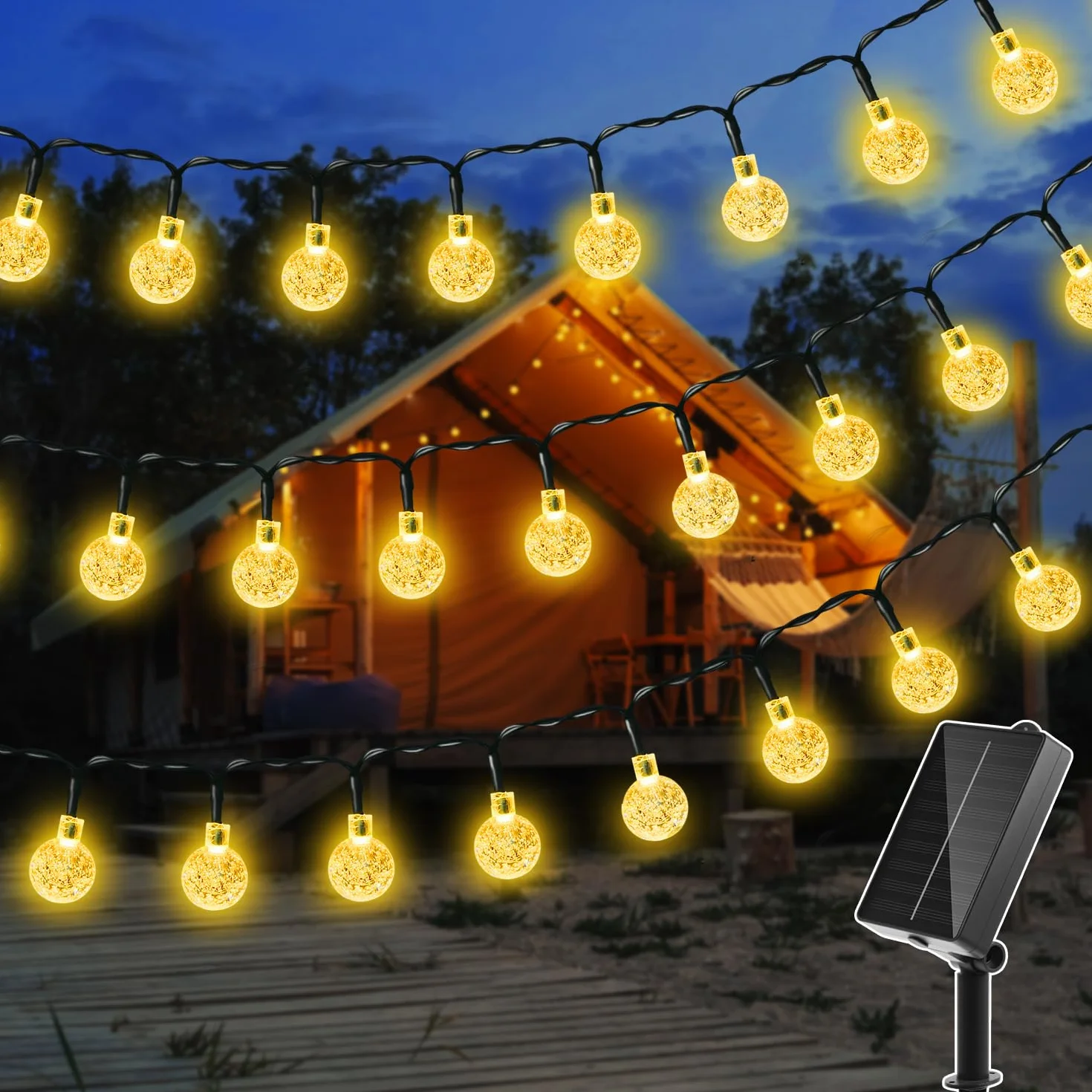 Ollny Guirlande lumineuse solaire d'extérieur 5 m 30 LED étanche IP65 8 modes blanc chaud