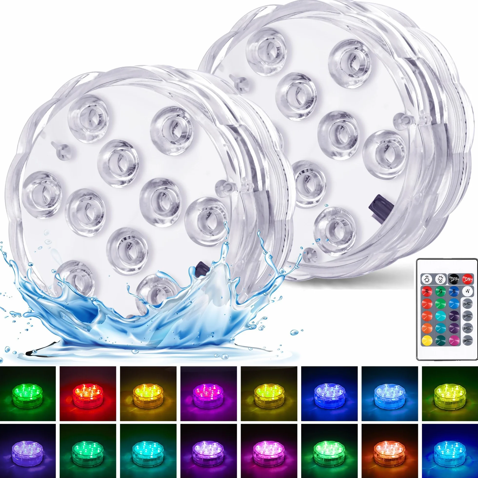 Lumières submersibles LED RGB étanches avec télécommande et batterie pour piscine spa aquarium