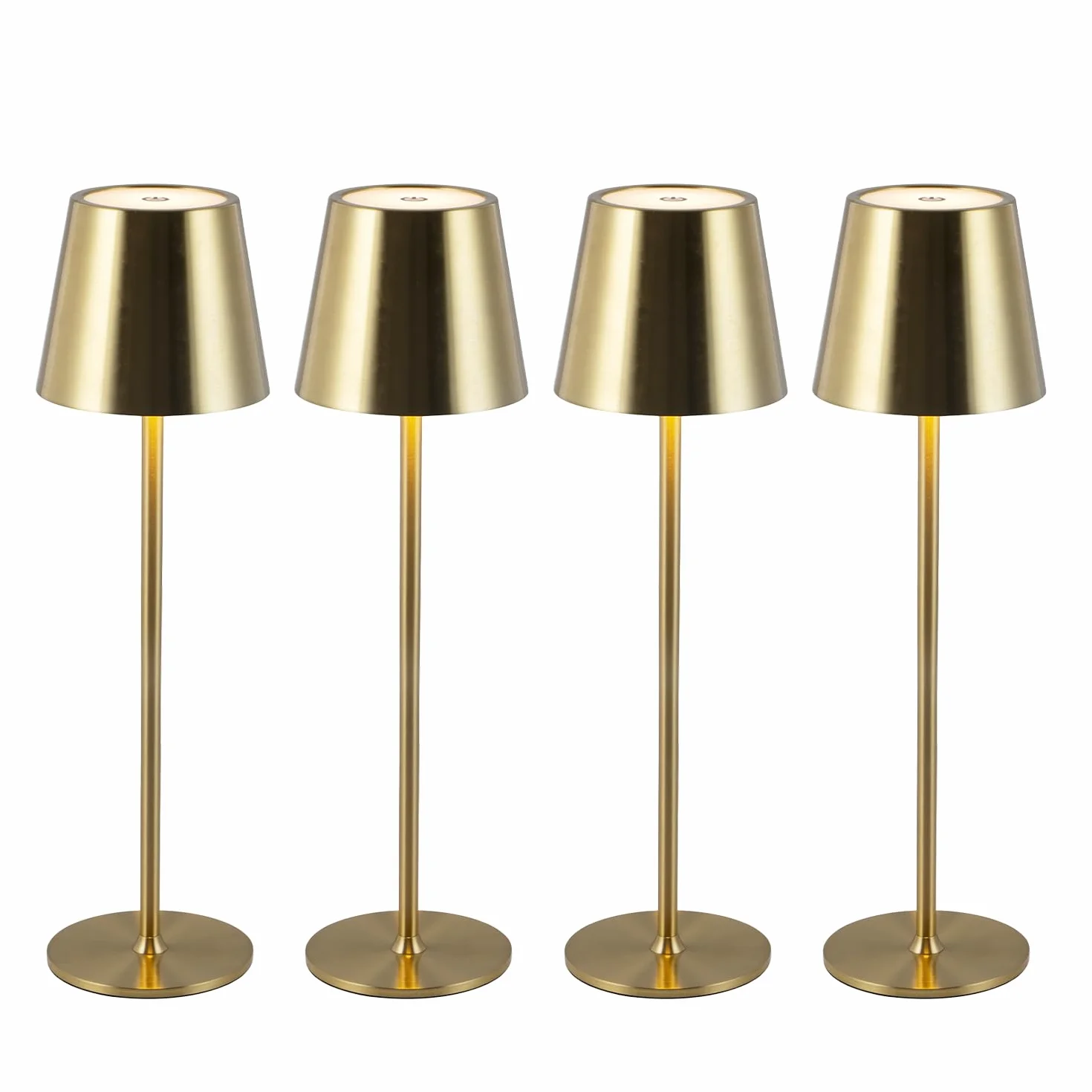 Lot de 4 Lampes de Table Sans Fil Rechargeables LED USB-C Tactile Variateur Lumière Chaude Métal Or - Marque Française