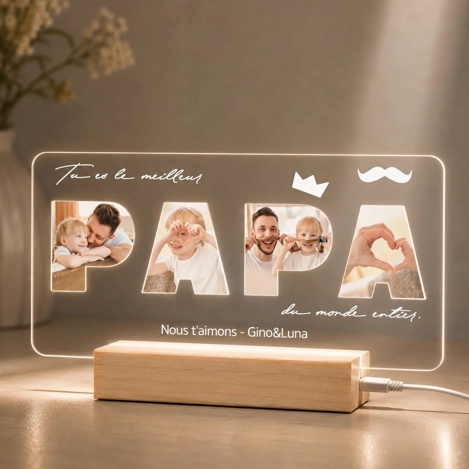 Lampe Cadre Photo Personnalisé Cadeau Fête des Pères Original