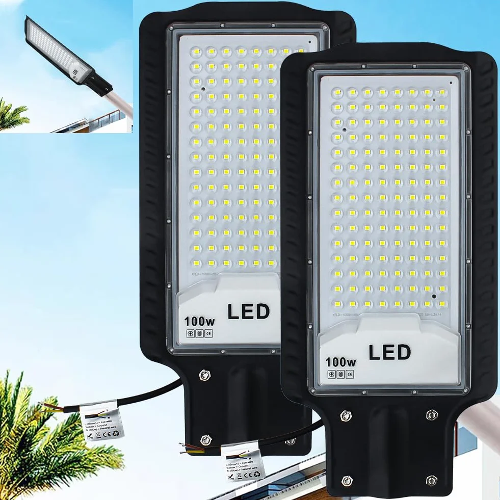 Eleganted 2pcs 100W LED Réverbères Lampe Exterieur 6500K IP66 Étanche Pour Rue Garage