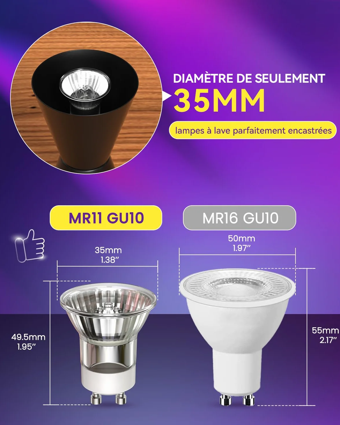 Lavalamp MR11 GU10 28W Ampoule Lot de 2, Mini GU10 180lm Variateur, Blanc Chaud 2800K