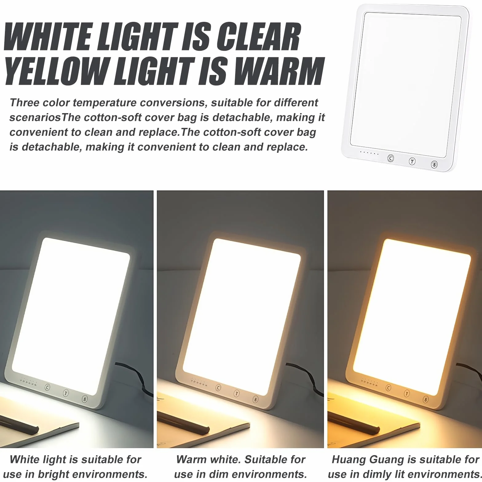Lampe luminothérapie LED 10 000 lux intensité variable 5 niveaux luminosité 3 températures minuterie