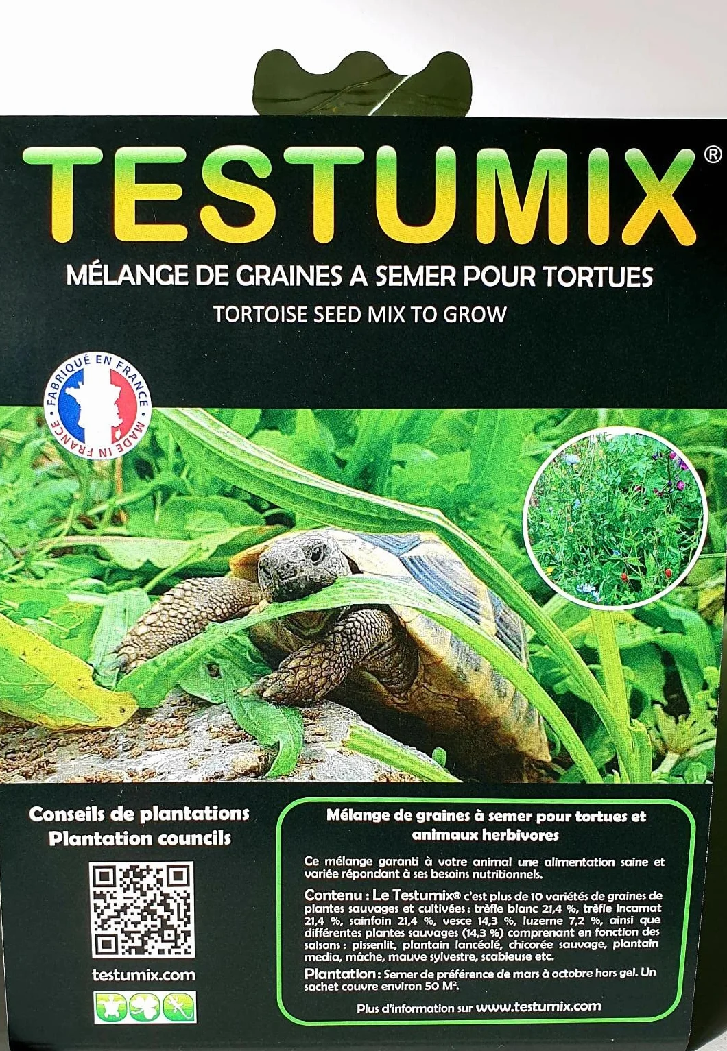 TESTUMIX Mélange de graines à semer pour Tortues, Reptiles, Lapins, Poules, Abeilles 70g