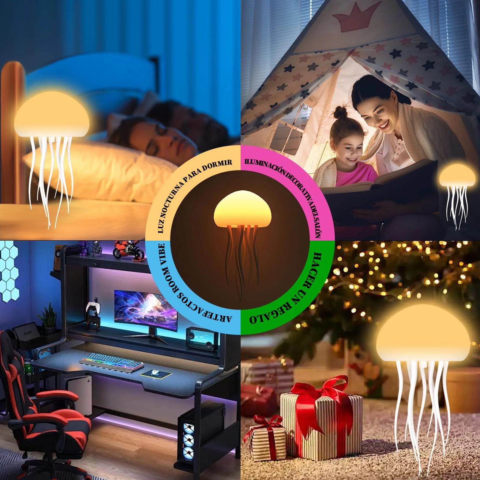 Lampe de chevet déformable méduse RVB charge USB-C commande vocale veilleuse tentacules flexibles