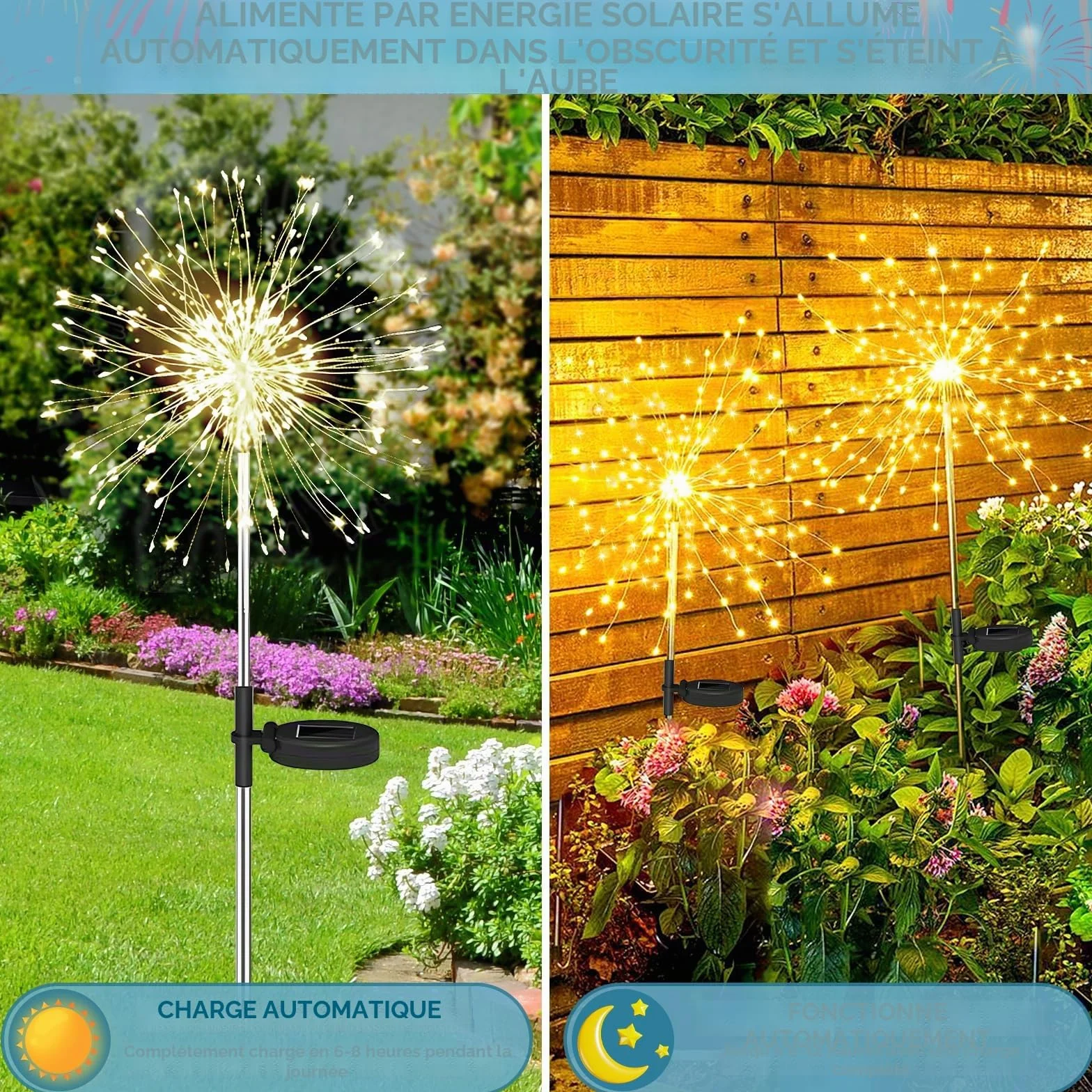 Lanterne Solaire Exterieur 4 Pièces 120 LED Blanc Chaud Étanche Pissenlit Décoration Jardin