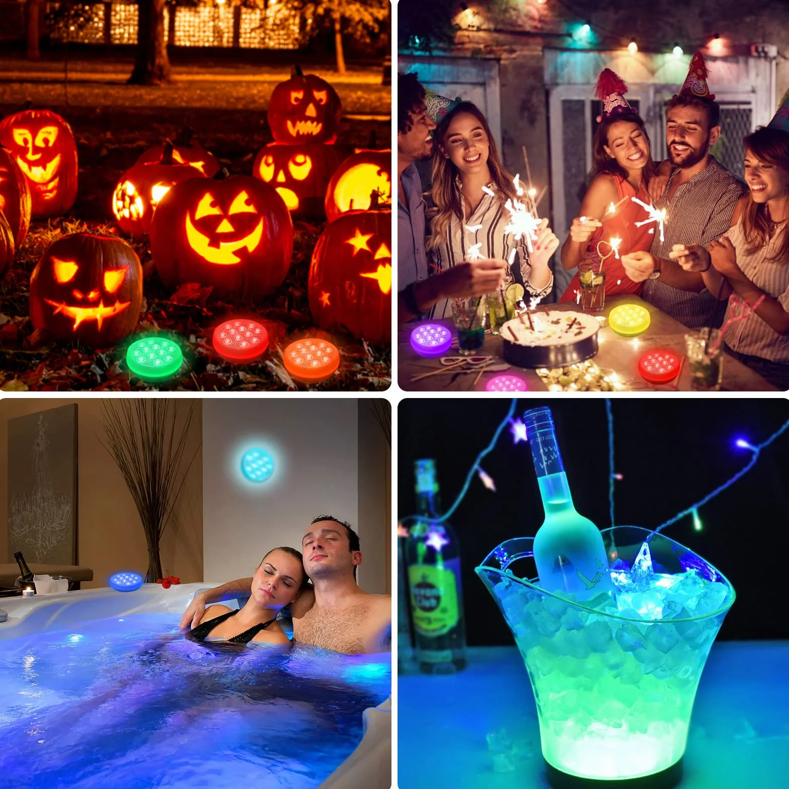 TEPENAR Lot de 4 lampes de piscine submersibles rechargeables USB-C avec télécommande 16 couleurs étanches aimant