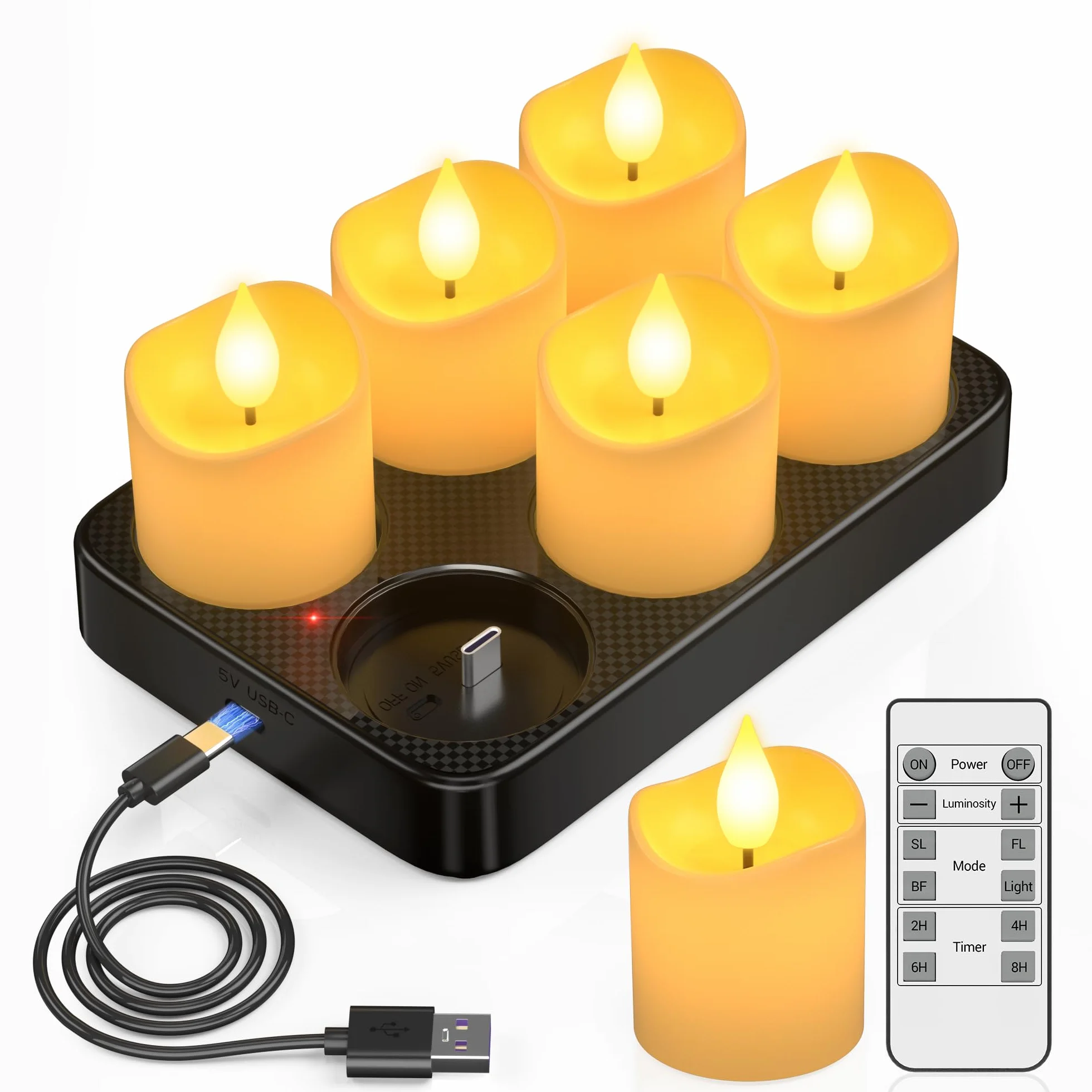 Bougies rechargeables avec télécommande lot de 6 LED sans flamme effet vacillant base de charge