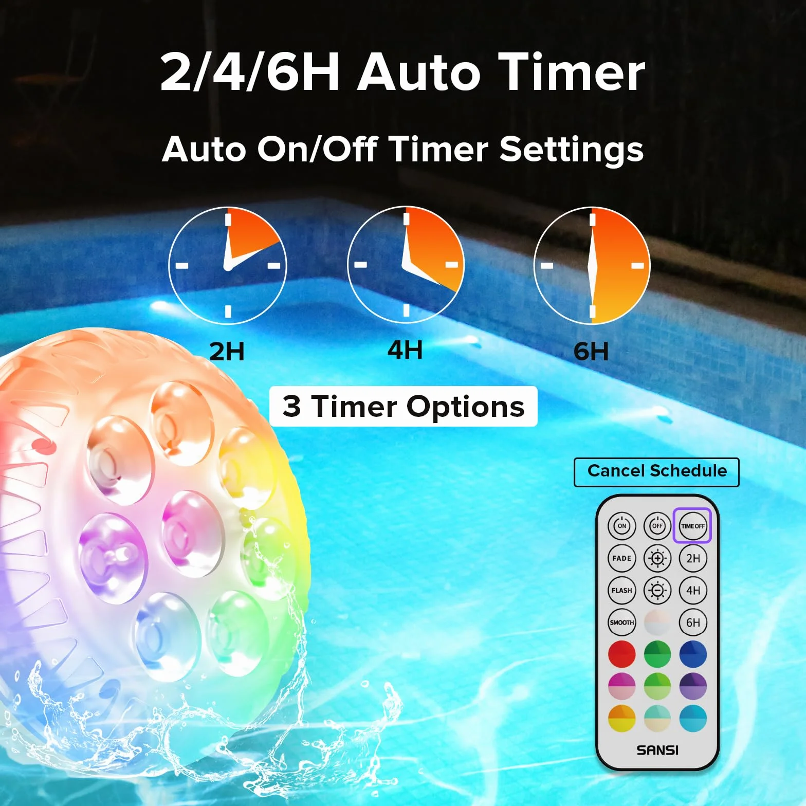 SANSI Éclairage De Piscine RGB Haute Luminosité Lampe LED Submersible IP68 4Pack