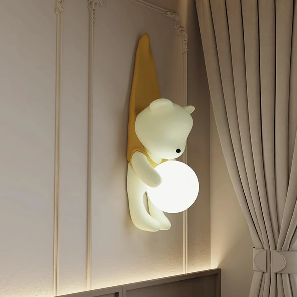 Applique murale ours dessin animé abat-jour verre résine rose jaune lampe chambre enfant