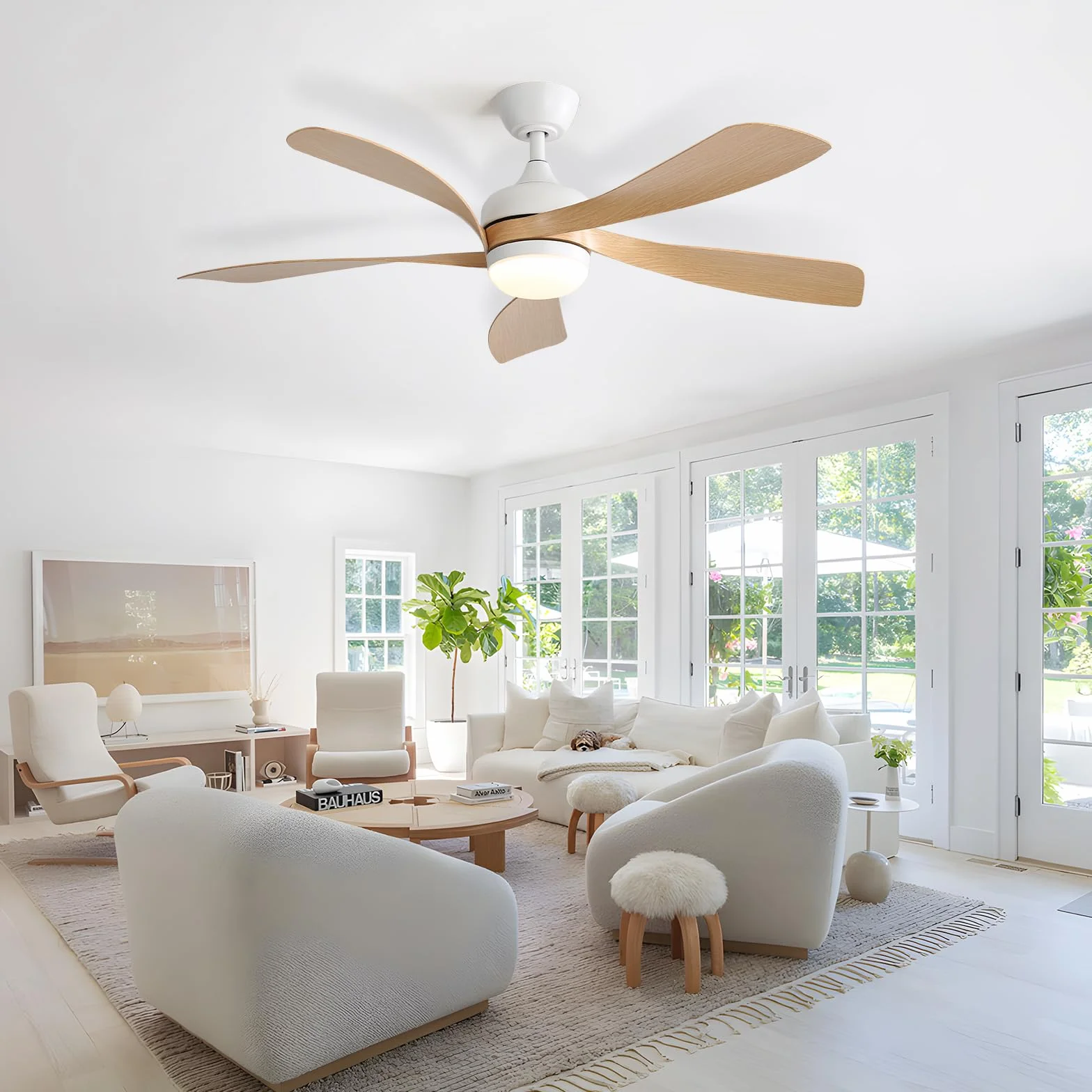 Sofucor Ventilateur Plafond avec Lumiere LED 132 cm Dimmable DC Silencieux Reversible 6 Vitesses Minuterie