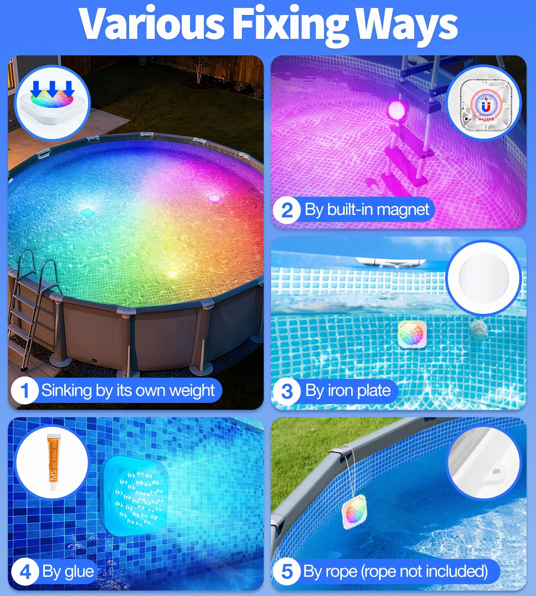 DeeprBlu 2026 Amélioration Éclairage Piscine Sans Fil avec Télécommande, Rechargeable Lumière Piscine Hors Sol Submersible 9 Modes