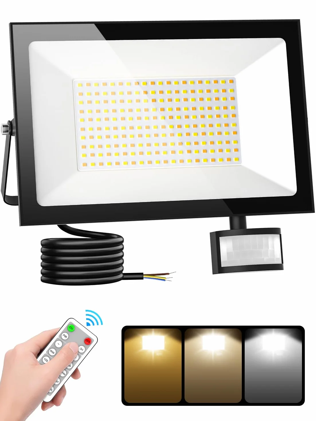 Projecteur LED Exterieur 150W Detecteur de Mouvement 3000K/4500K/6500K 15000LM IP66 Etanche