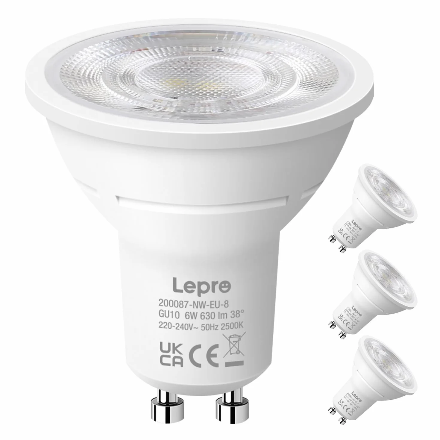 Lepro Ampoule LED GU10 4000K 630lm 6W Équivaut 80W 38° Lot de 4