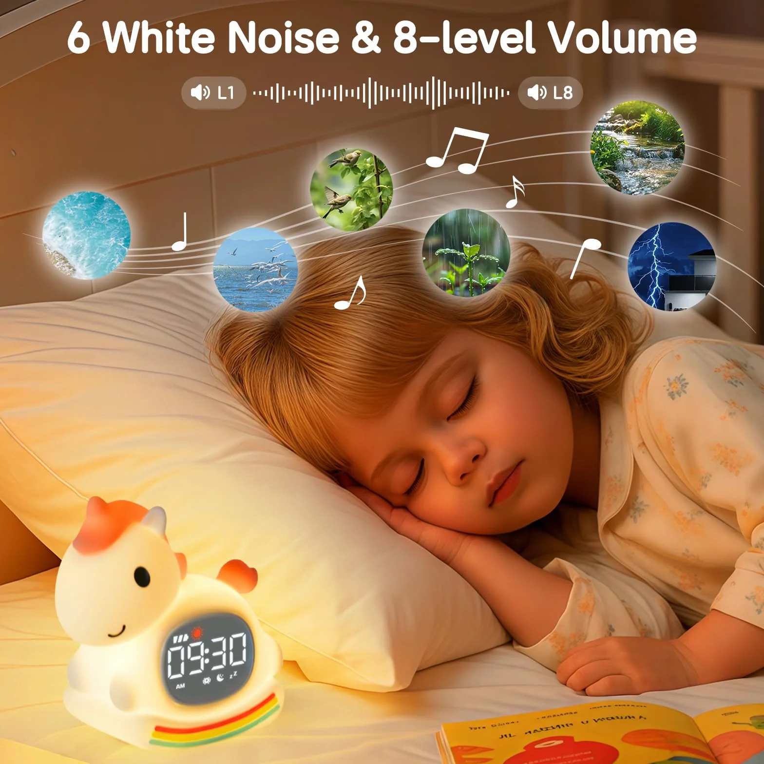 Horloge Réveil Poney Veilleuse Enfants Lampe Rechargeable Silicone Rose