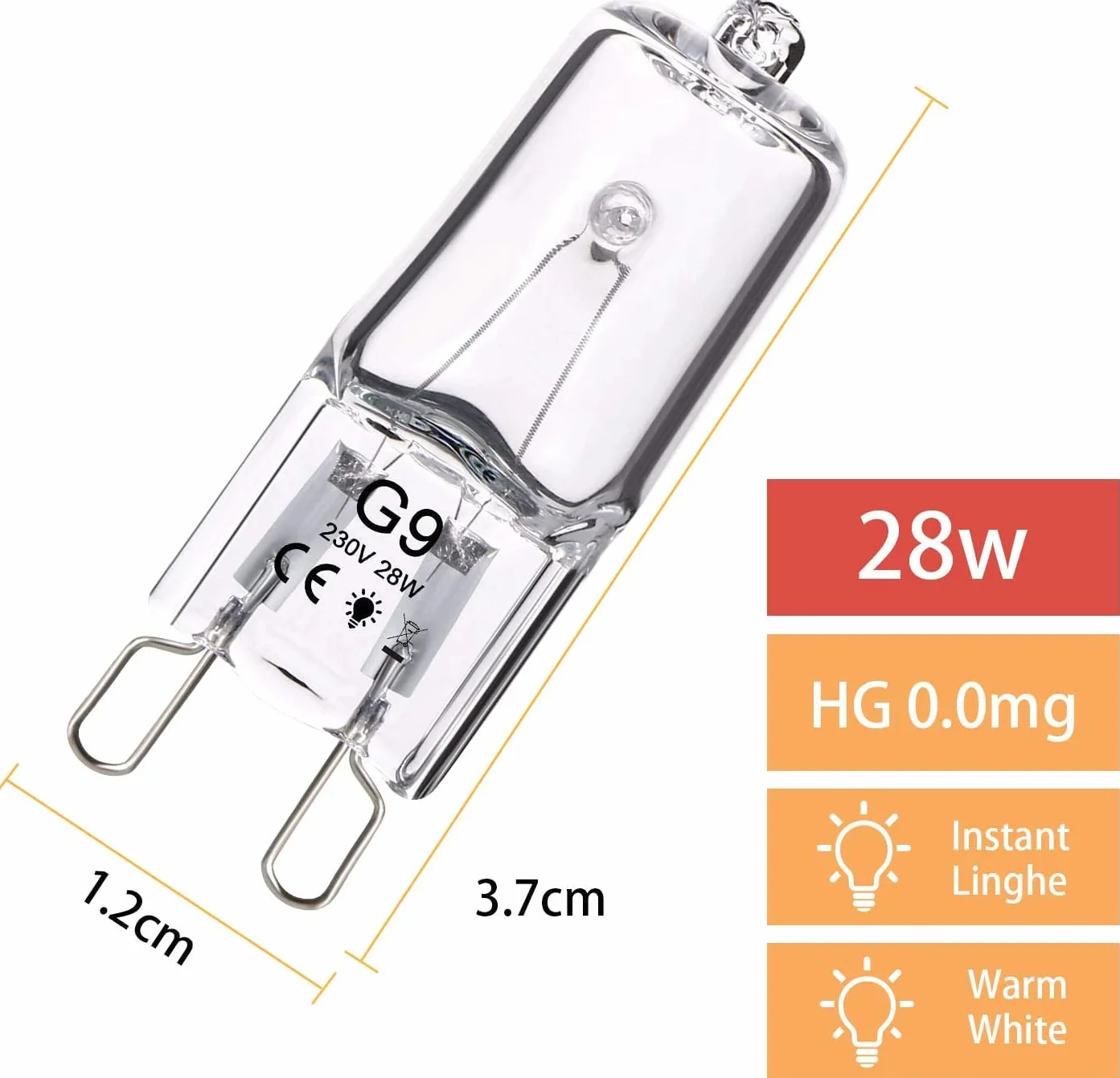 Ampoule Halogene G9 28W 230V 370LM 2800K Blanc Chaud Dimmable Lampe à Capsule Transparente (Pack de 5)