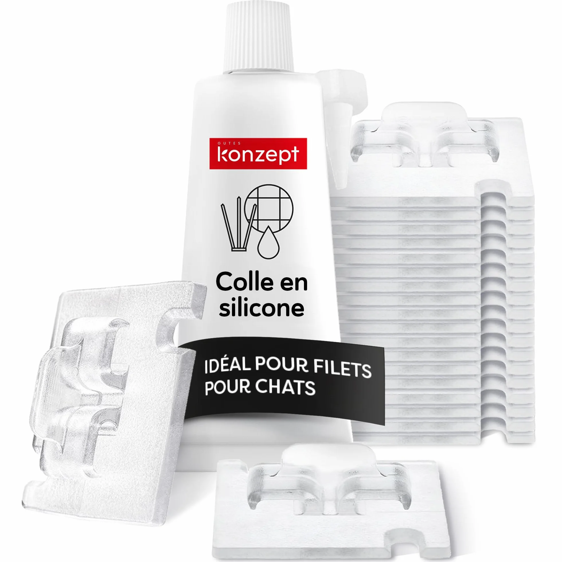 Crochets adhésifs extérieur 70 pcs Jacopic colle de montage extra-forte 60ml fixation filet chats balcon transparent
