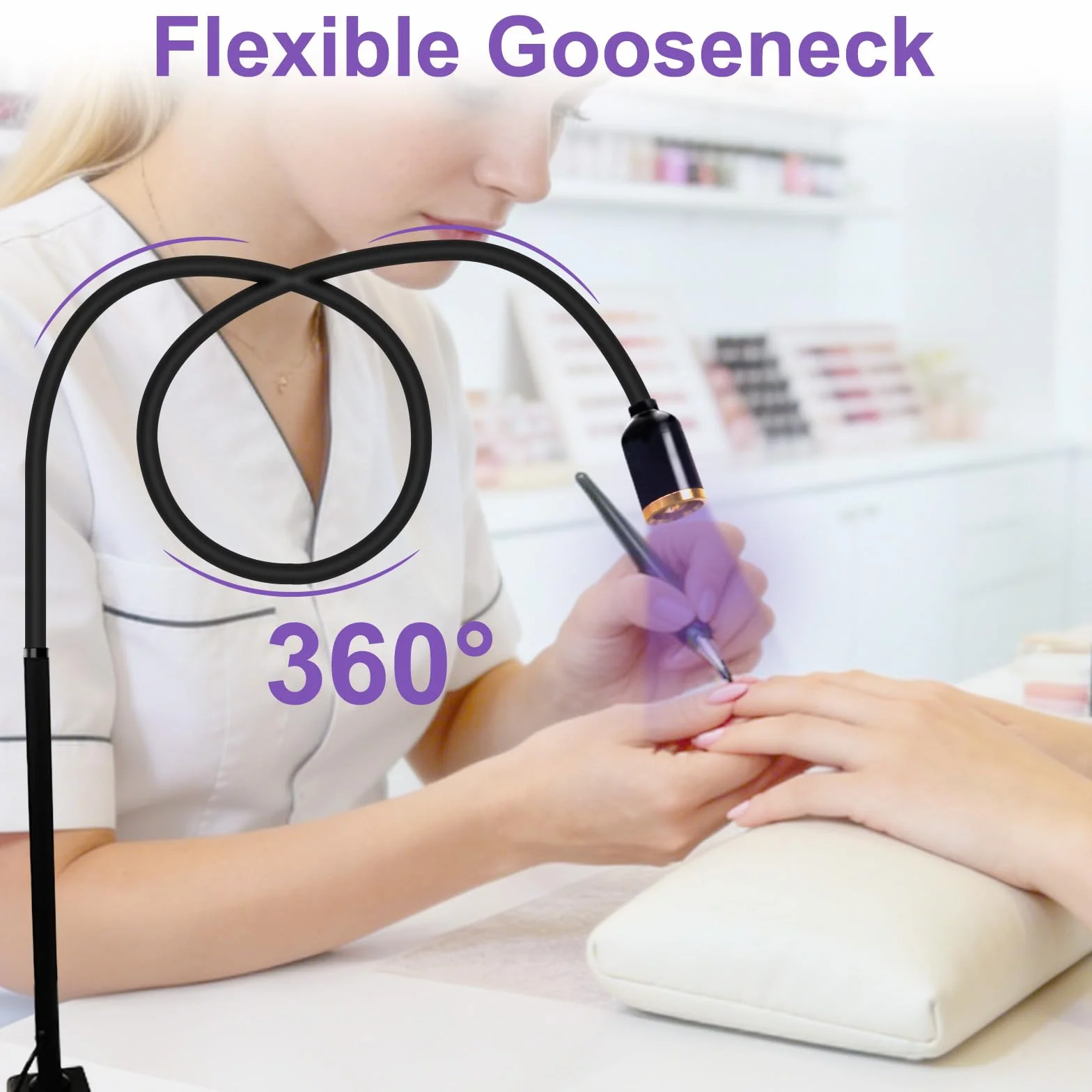 Lampe UV à Cils 10W 2 en 1 avec Interrupteur à Pédale, Durcissement Rapide 2-3 Secondes, Col de Cygne Flexible 360°, Taille de Spot Réglable Noir