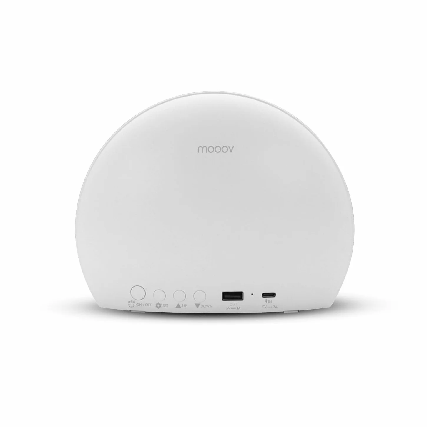 mooov 477356 Réveil simulateur d'aube Lumiere Progressive sur Secteur Luminothérapie Eclairage Blanc ou Couleur Charge Port USB-A Effet Naturel Bois