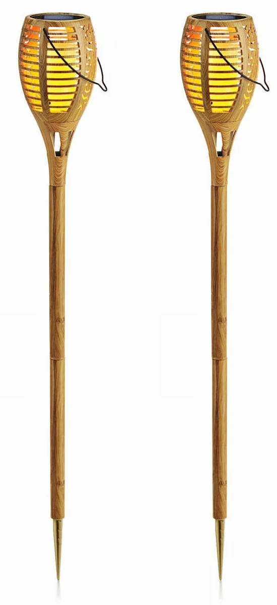Lot de 2 lampes solaires de jardin Flame aspect bambou XXL 3 en 1 LED