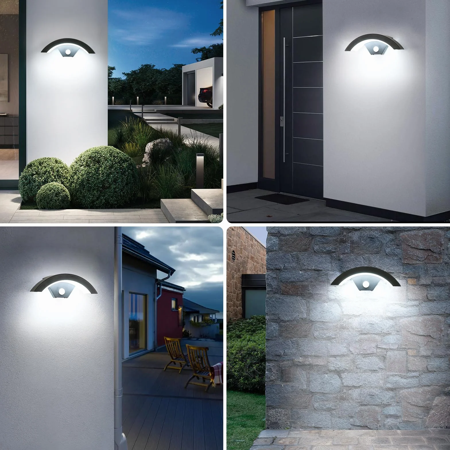 Applique Murale LED Extérieure 24W 2700LM Détecteur de Mouvement IP65 Imperméable Noir
