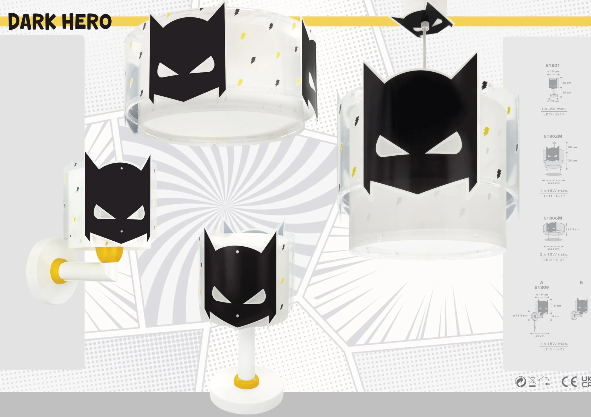 Dalber Applique Murale Enfant Super-héros Noir