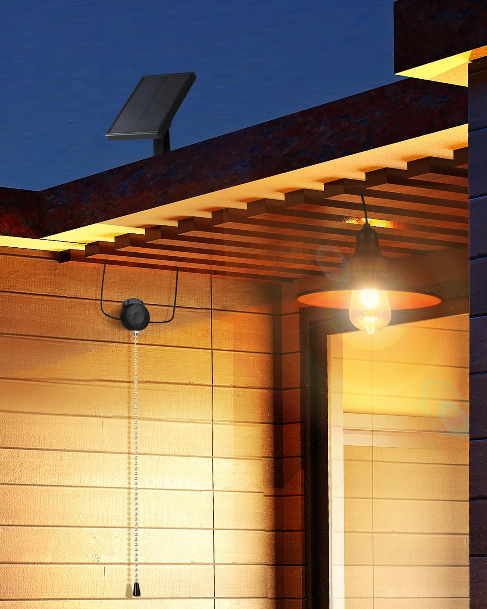 Lampe Solaire Intérieur Extérieur IP65 E27 Interrupteur à Tirette Suspendue Éclairage Jardin Pergola
