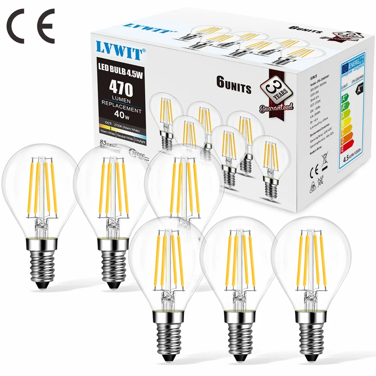 Ampoule LED E14 4W Filament Rétro 2700K Blanc Chaud Lot de 6