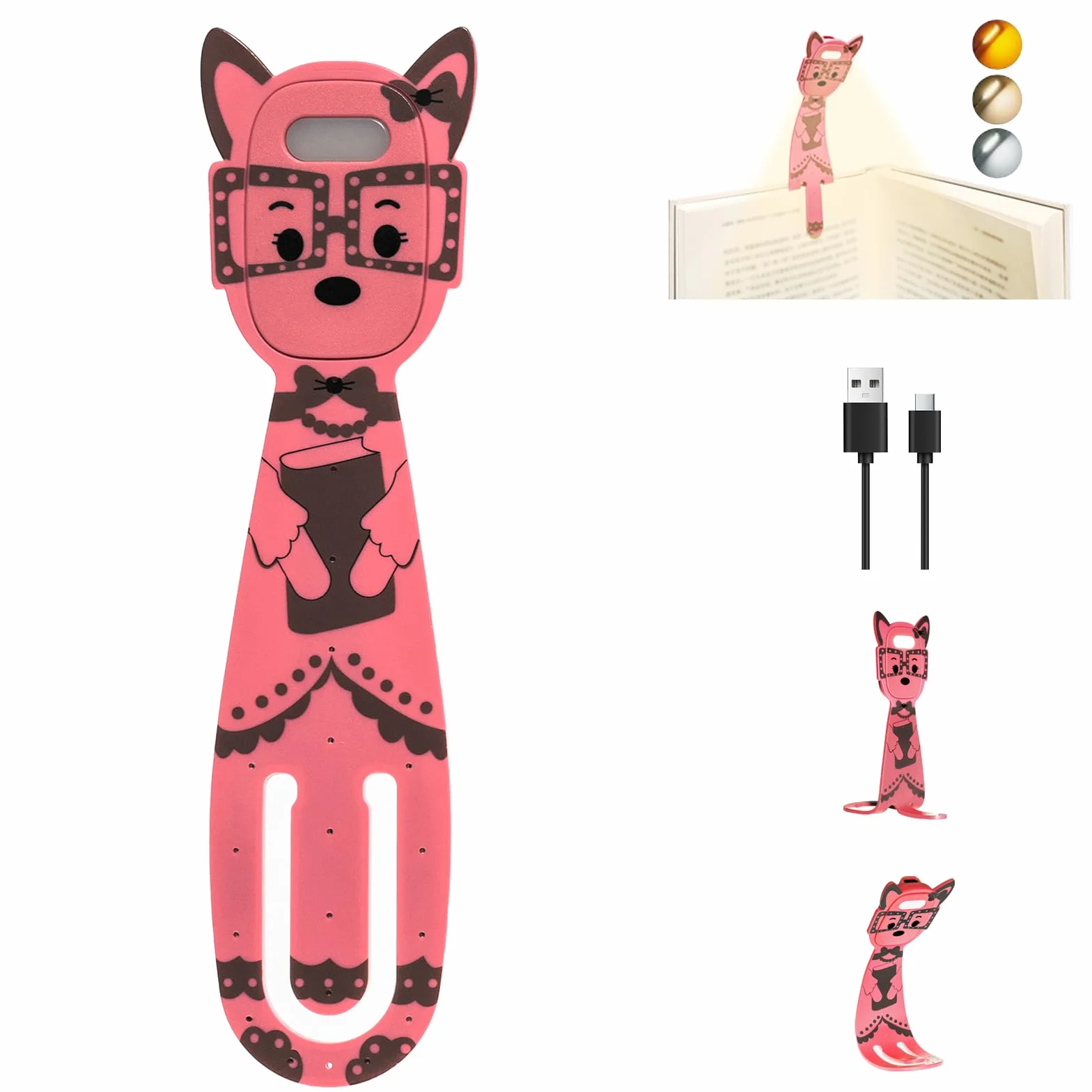 MILA&LOUIS Lampe de Lecture LED Rechargeable avec Pince Gradation USB Sans Fil (Rose)
