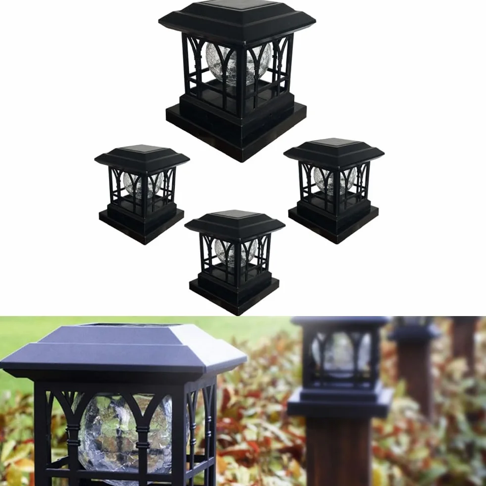Lot de 2 lampes solaires pour poteau de clôture en verre craquelé IP44 noir