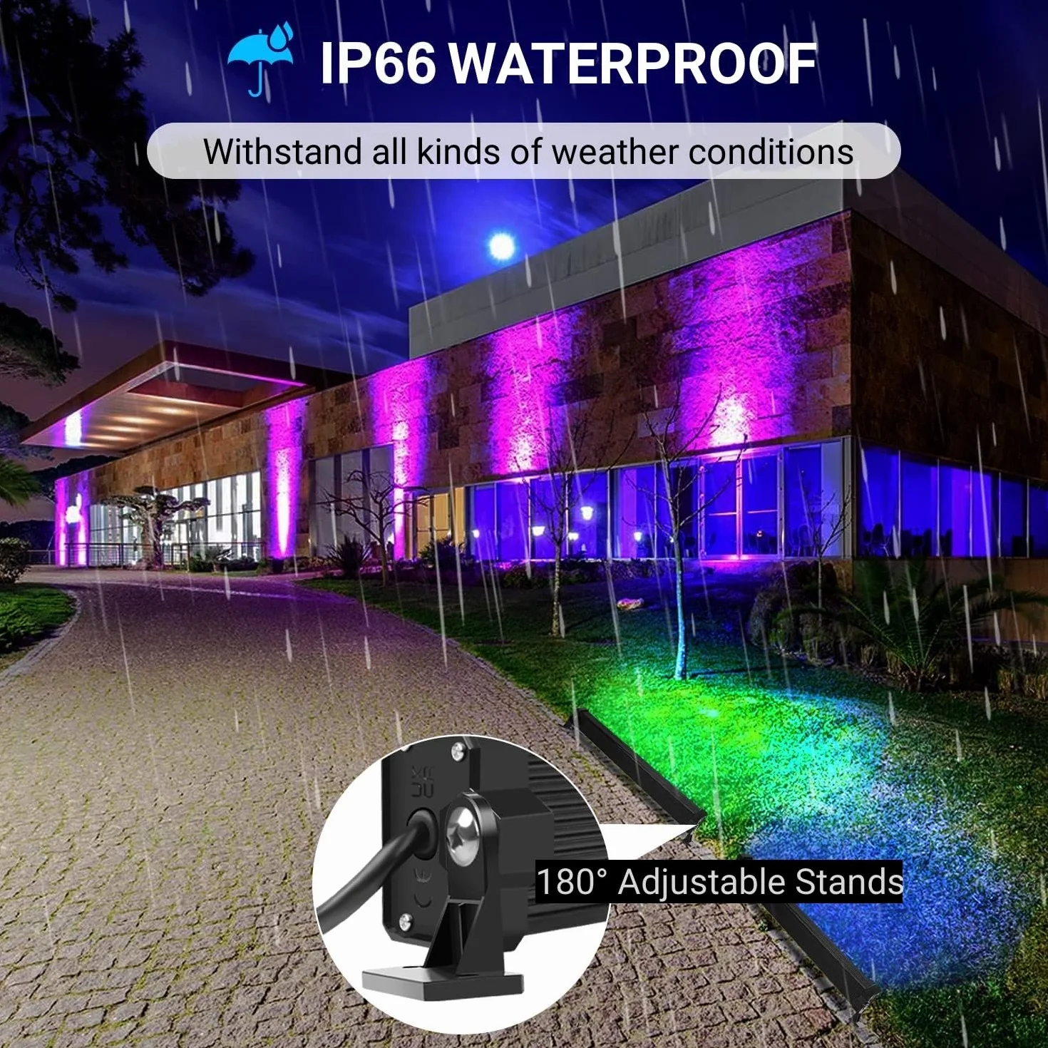 MEIHUA Projecteur LED RGB 42W 2Pack IP66 Étanche 10 Couleurs 30 Modes Luminosité Réglable