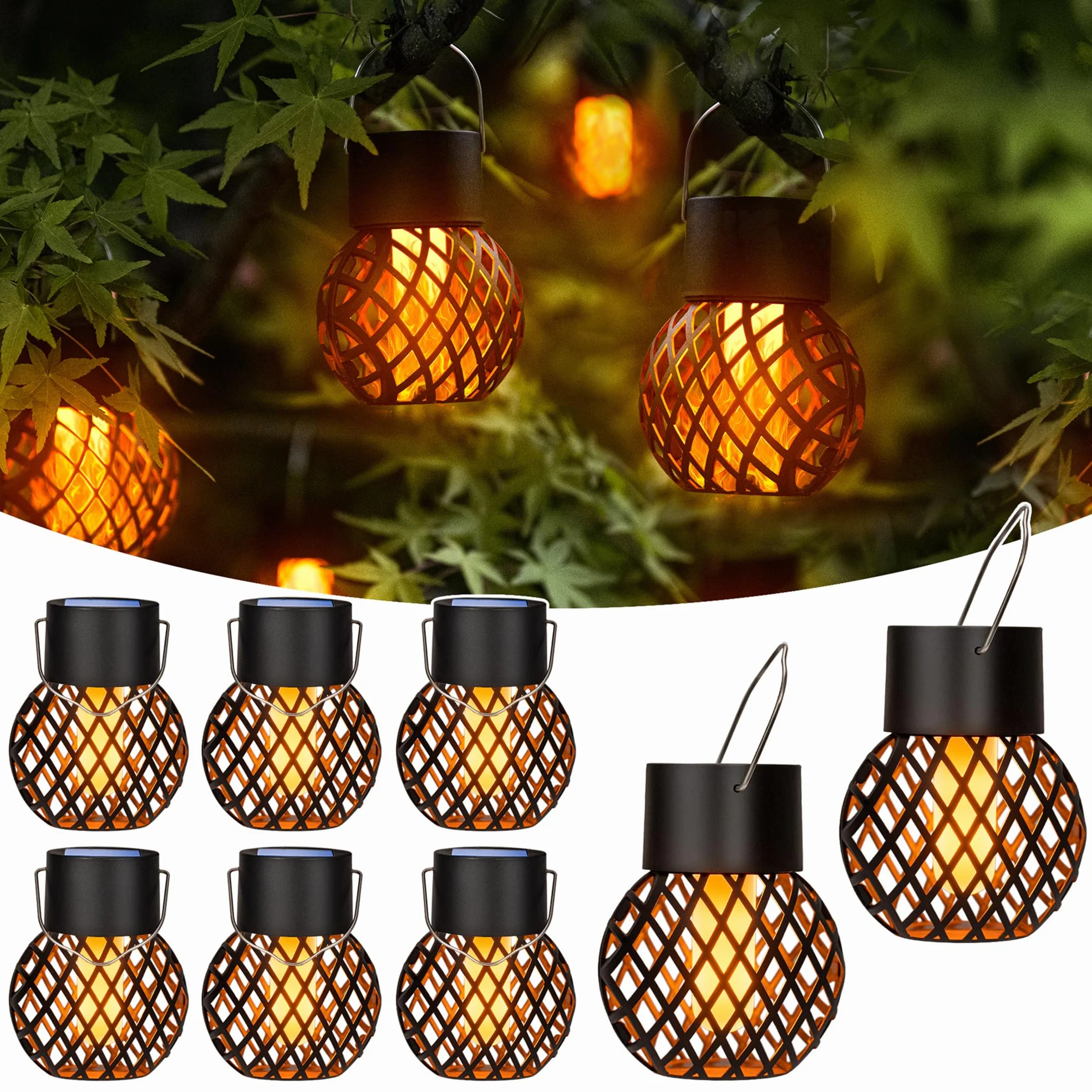 GIGALUMI Lampes solaires de jardin extérieur, lot de 8, étanches, flamme vacillante