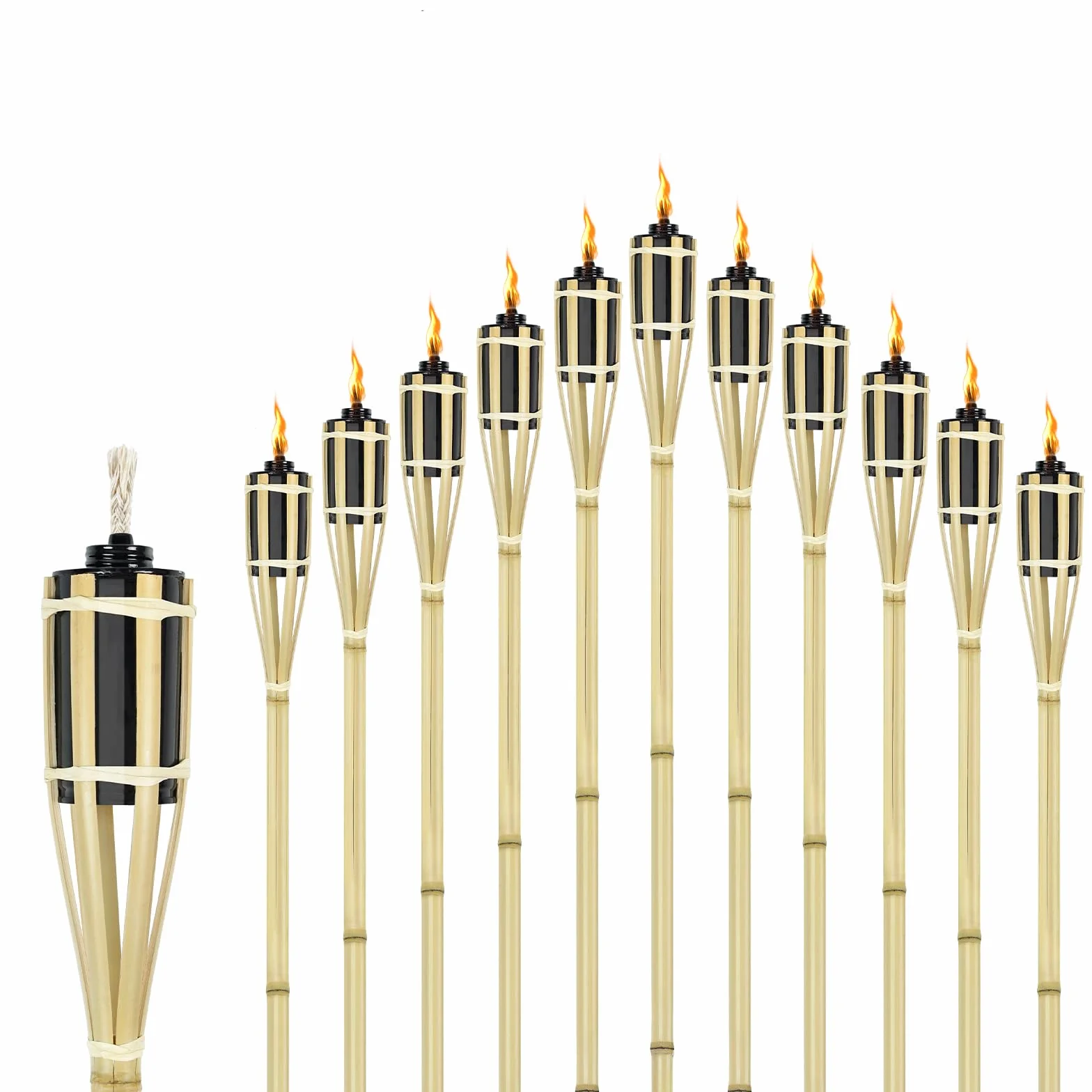 Lot de 12 torches de jardin en bambou 90 cm - Torches à huile avec mèche - Décoration extérieur - Lampe à huile pour fêtes