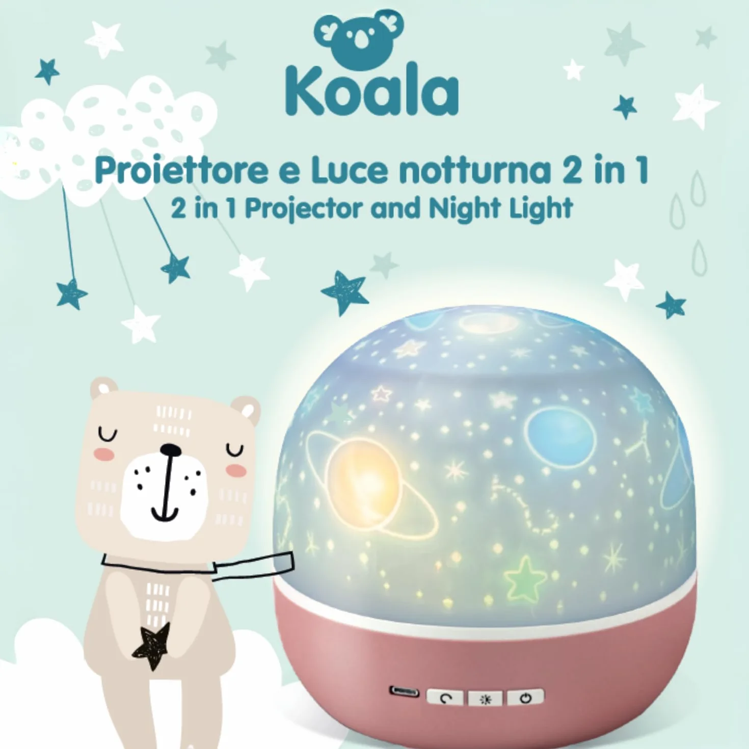 BEPER Projecteur d'étoiles pour enfants Veilleuse LED Projection espace animaux Rotation automatique