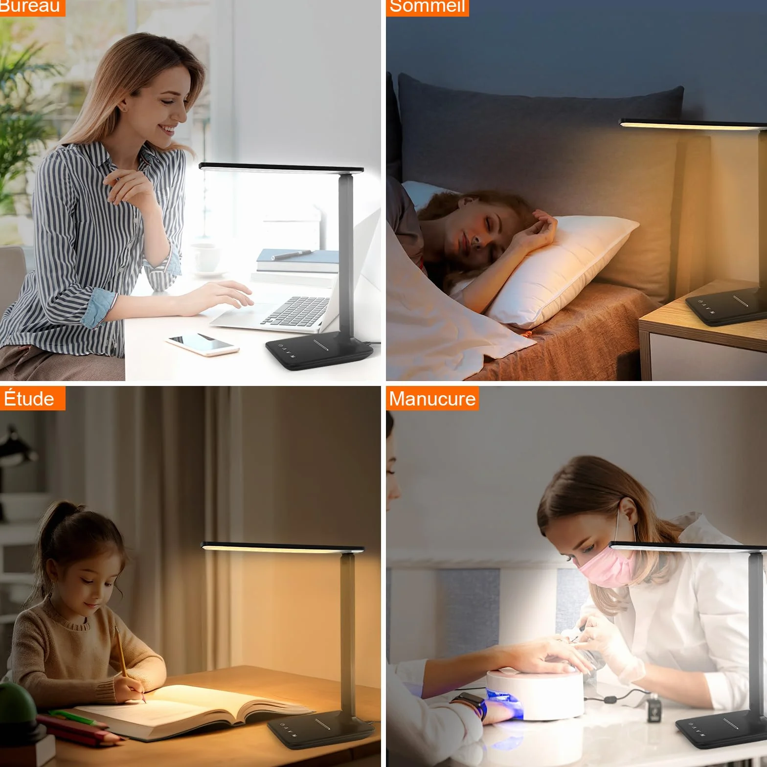 Lampe de Bureau LED Pliable Dimmable 5 Modes de Couleur 5 Niveaux de Luminosité avec Port USB Noir