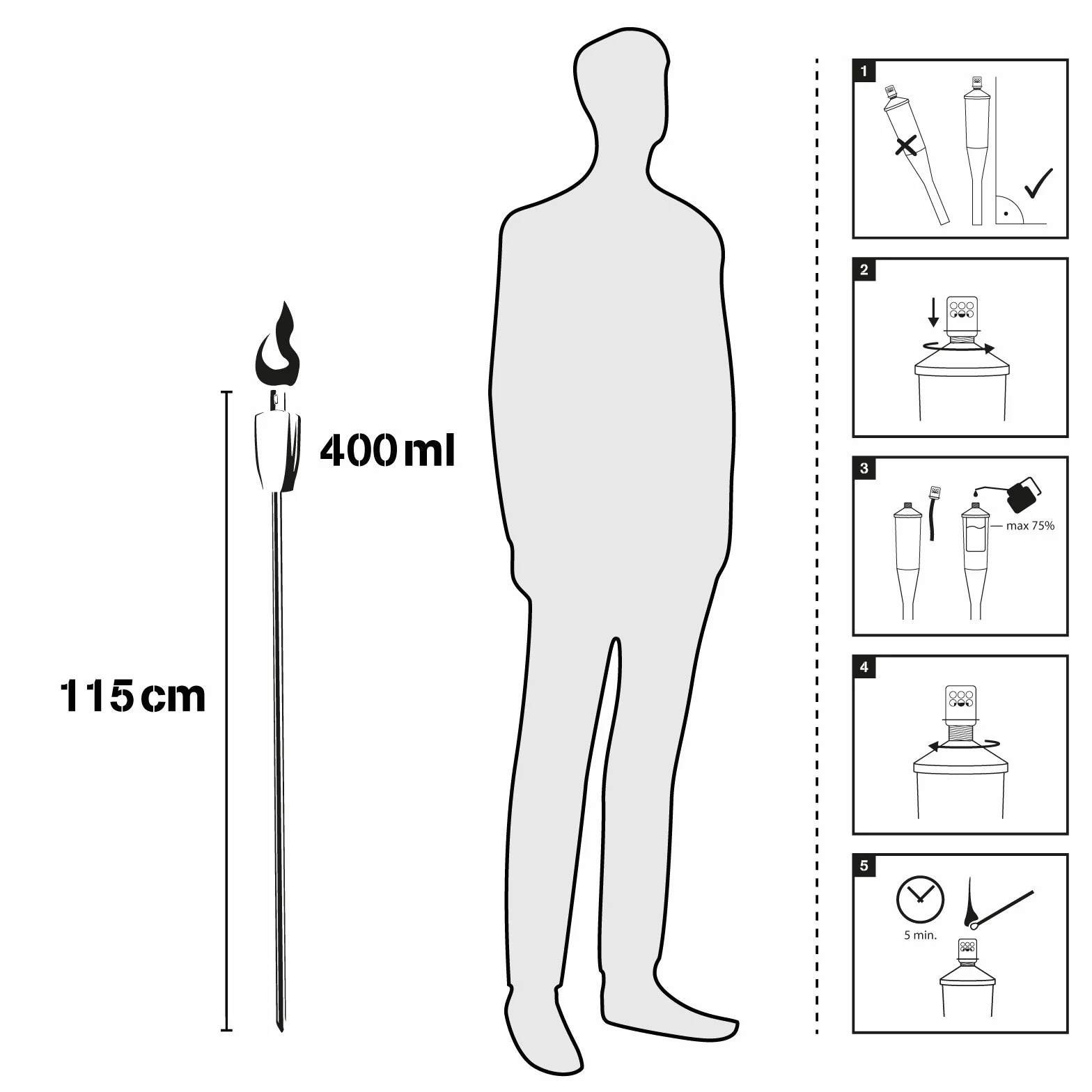 Hussala Ancona Lampe Torche de Jardin 115 cm 6 pièces