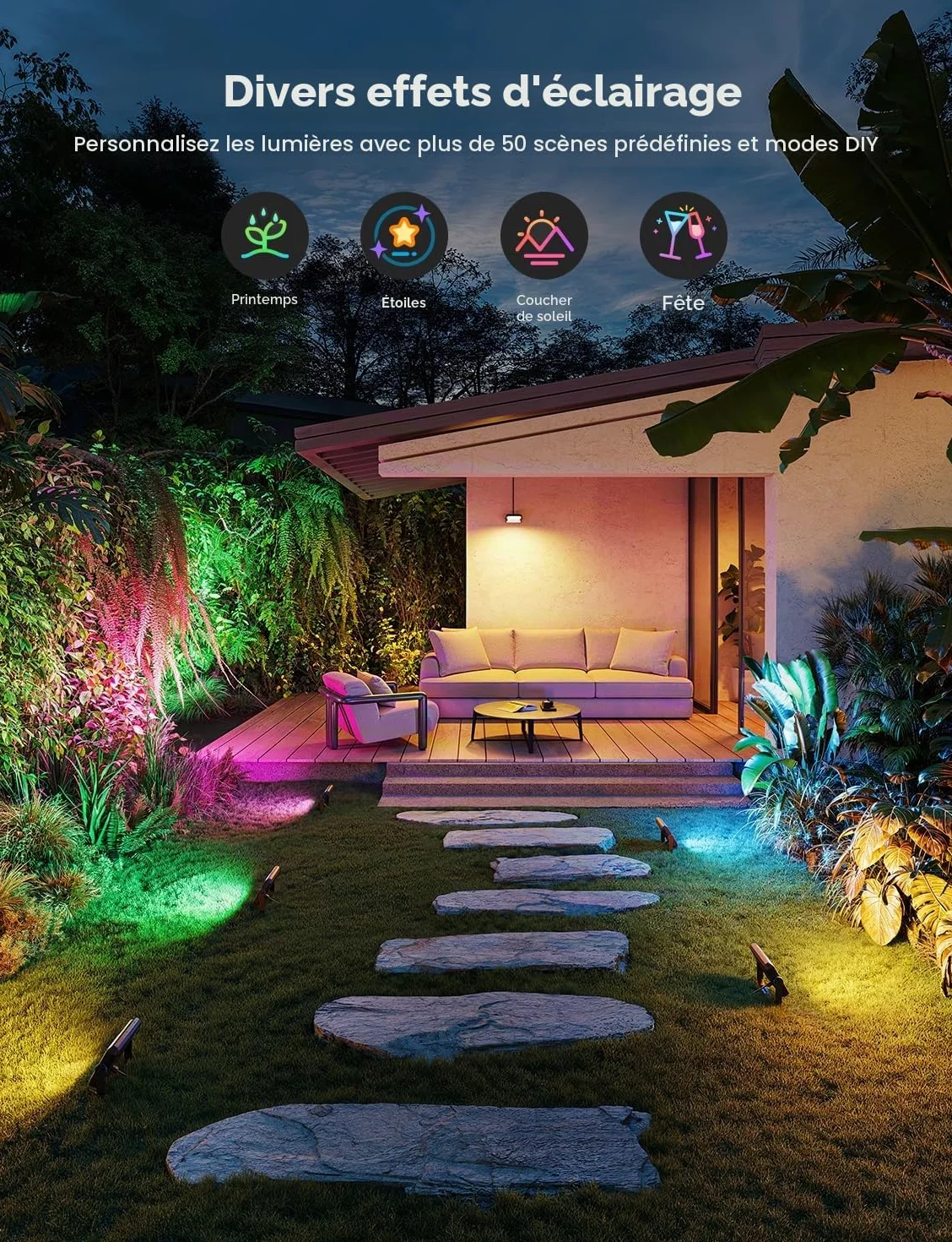 Govee Lot de 4 Phares Projecteur LED Extérieur RGBIC, IP66, Compatible Alexa Google Home