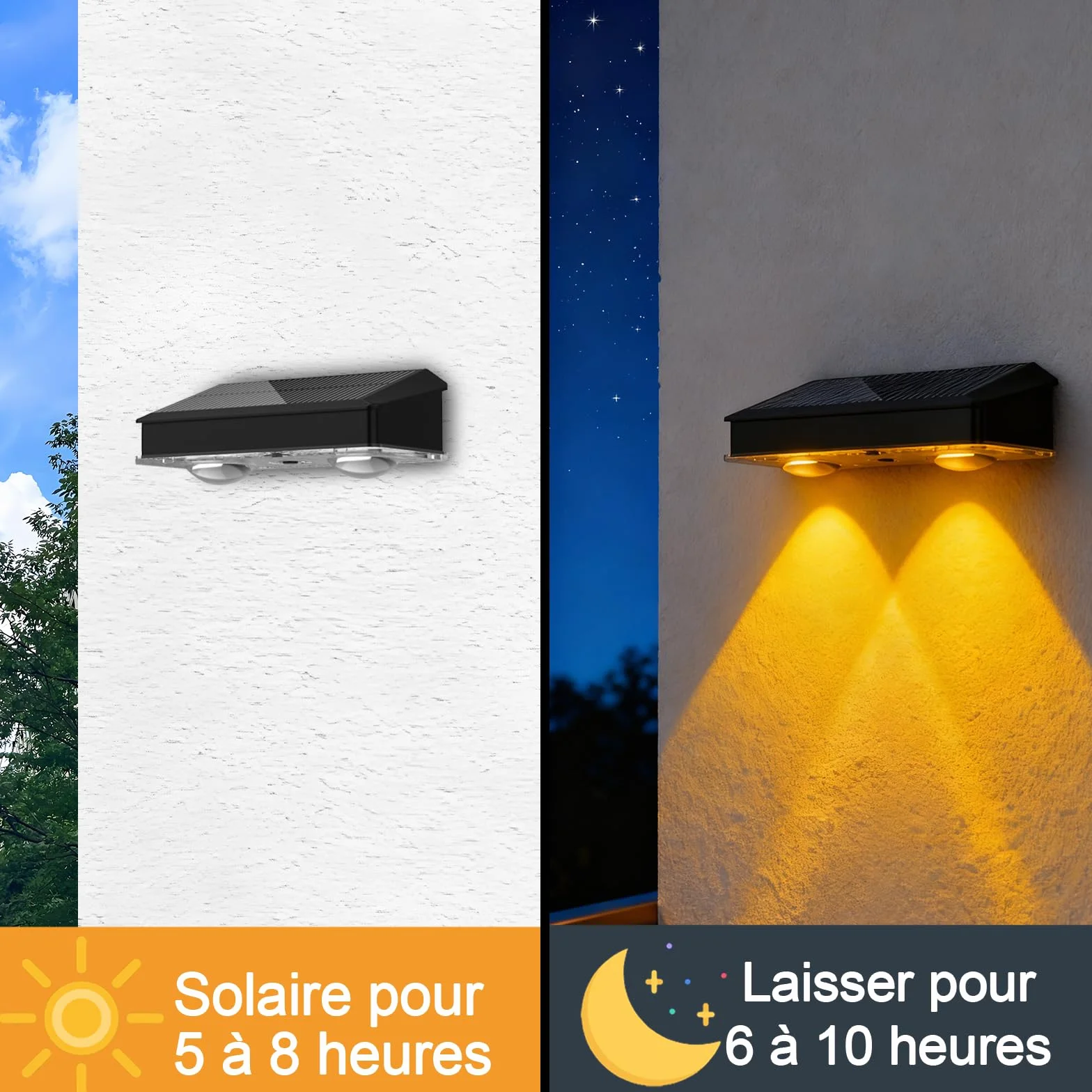 Lampe Solaire Extérieur Jardin Lot de 4, Applique Murale Solaire IP65 Étanche 9 Modes RGB LED