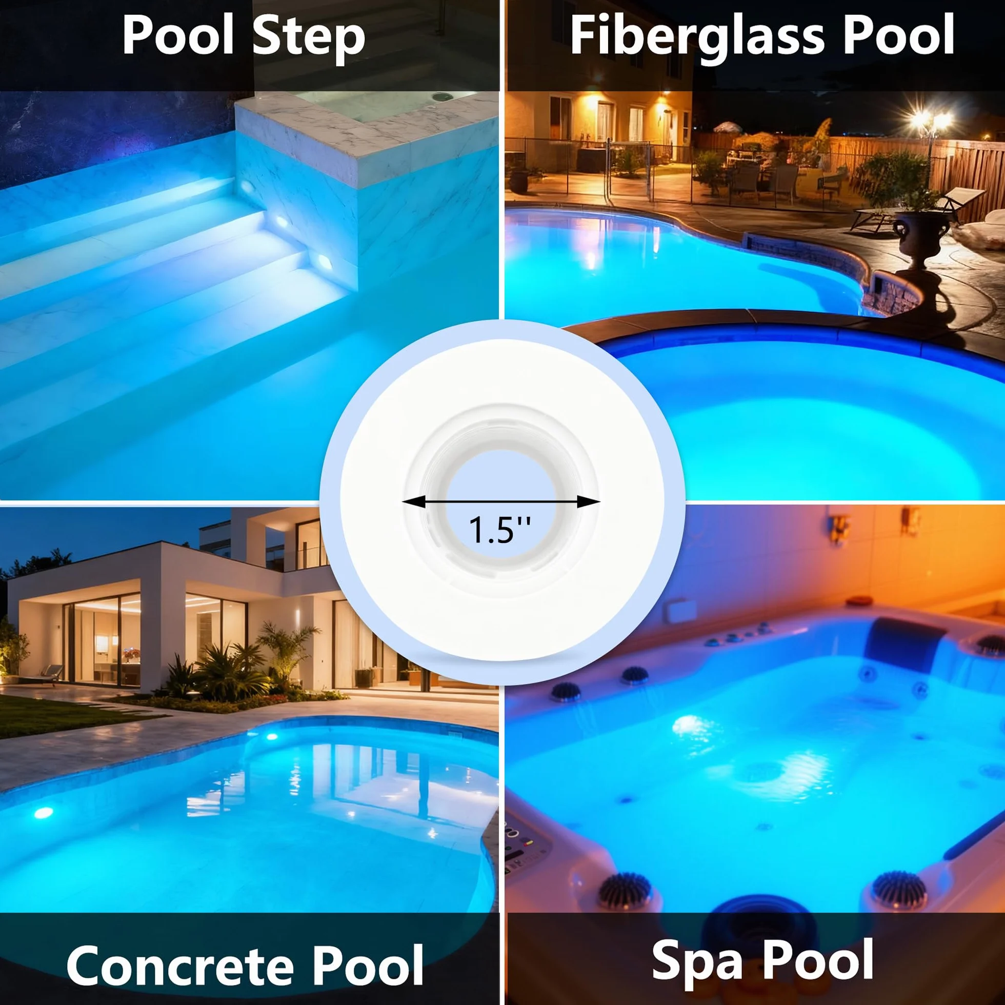 Mini Projecteur Piscine Vissable 1,5" 6W LED 6000K 600lm IP68 Lampe Piscine 12V AC/DC