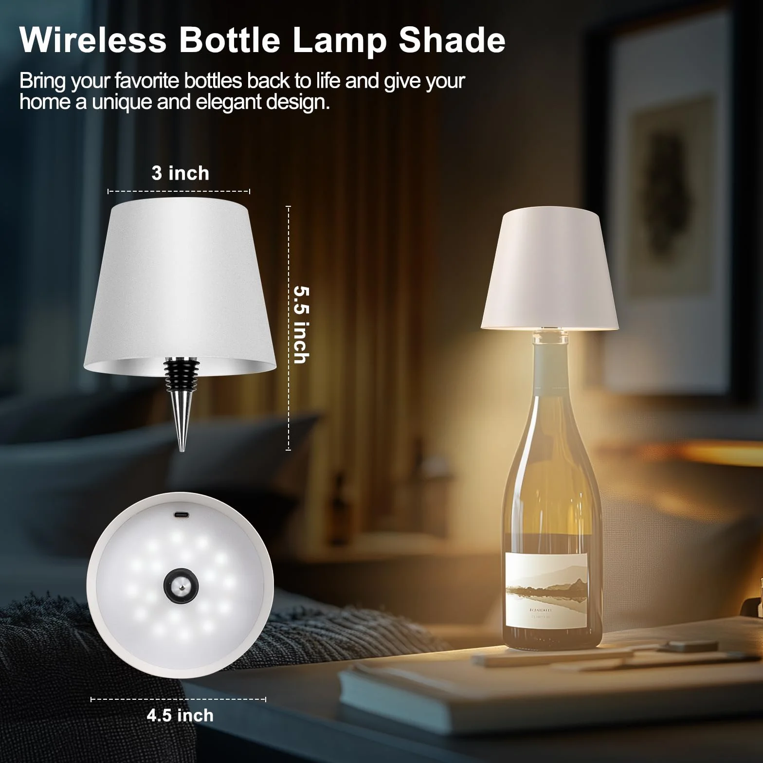 Lampe bouteille sans fil rechargeable USB, 3 couleurs intensité variable, lampe de bureau LED pour bar restaurant salon chambre