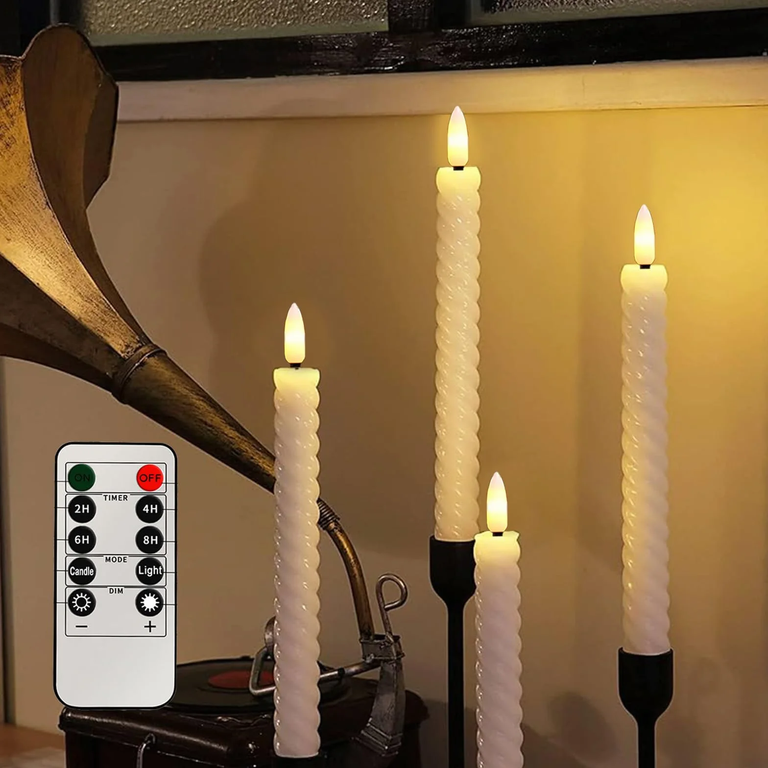 Lot de 6 Bougies à LED Décoratives, Sans Flamme, Télécommande avec Minuterie, Piles, pour Bougeoirs, Beige