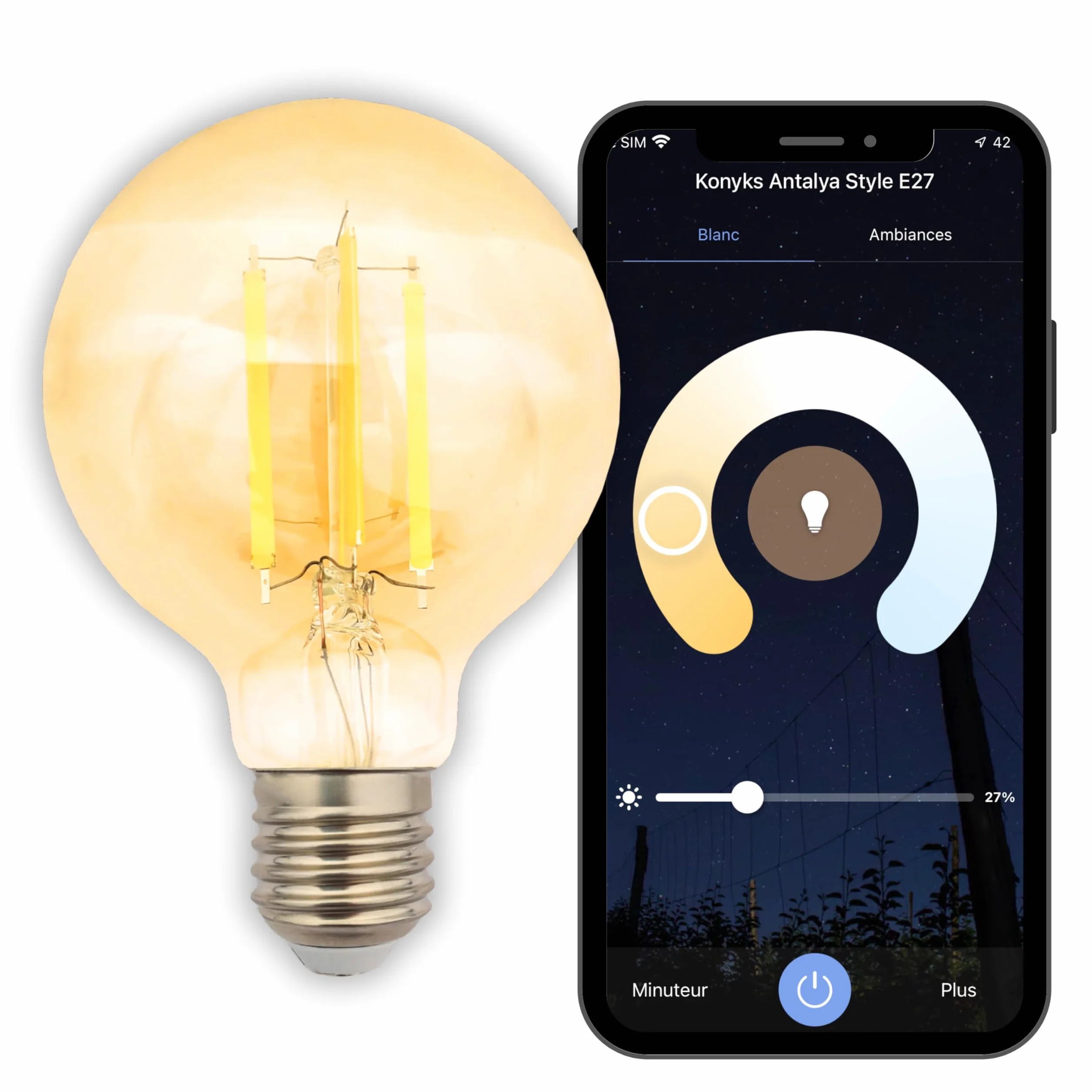 Konyks Ampoule connectée Antalya Style G80 E27 Ambrée Blanc réglable Wi-Fi Bluetooth 7W