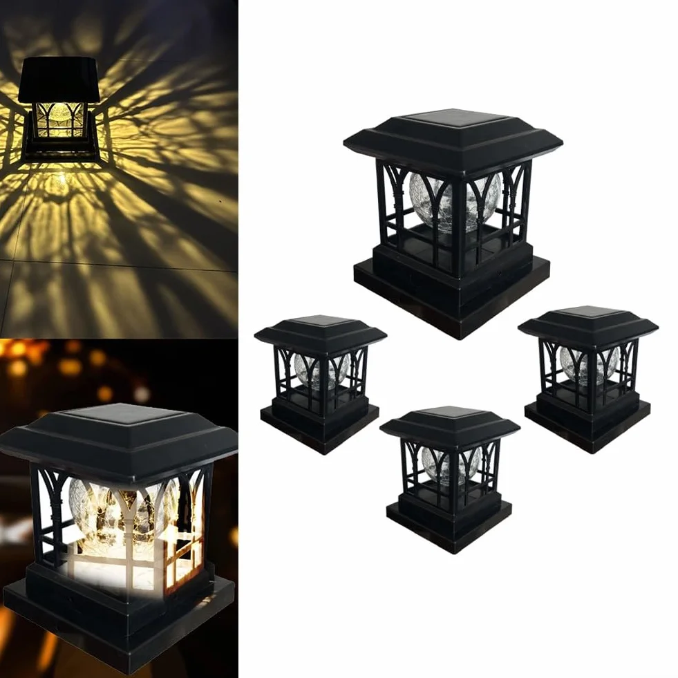 Lot de 2 lampes solaires pour poteau de clôture en verre craquelé IP44 noir