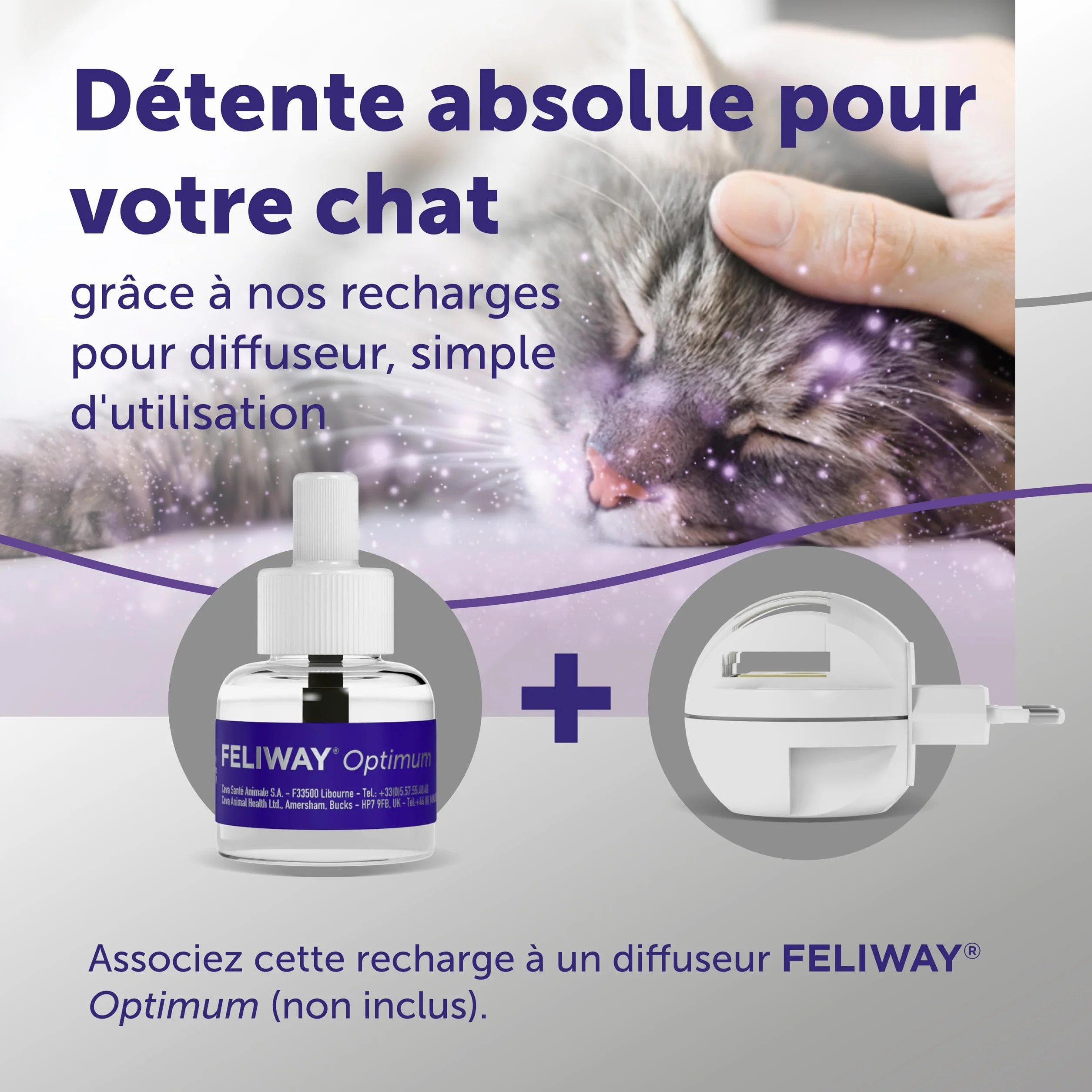 FELIWAY Optimum Anti-Stress pour Chat - Complexe de phéromones apaisantes - Pack économique 3 recharges 3x30 Jours