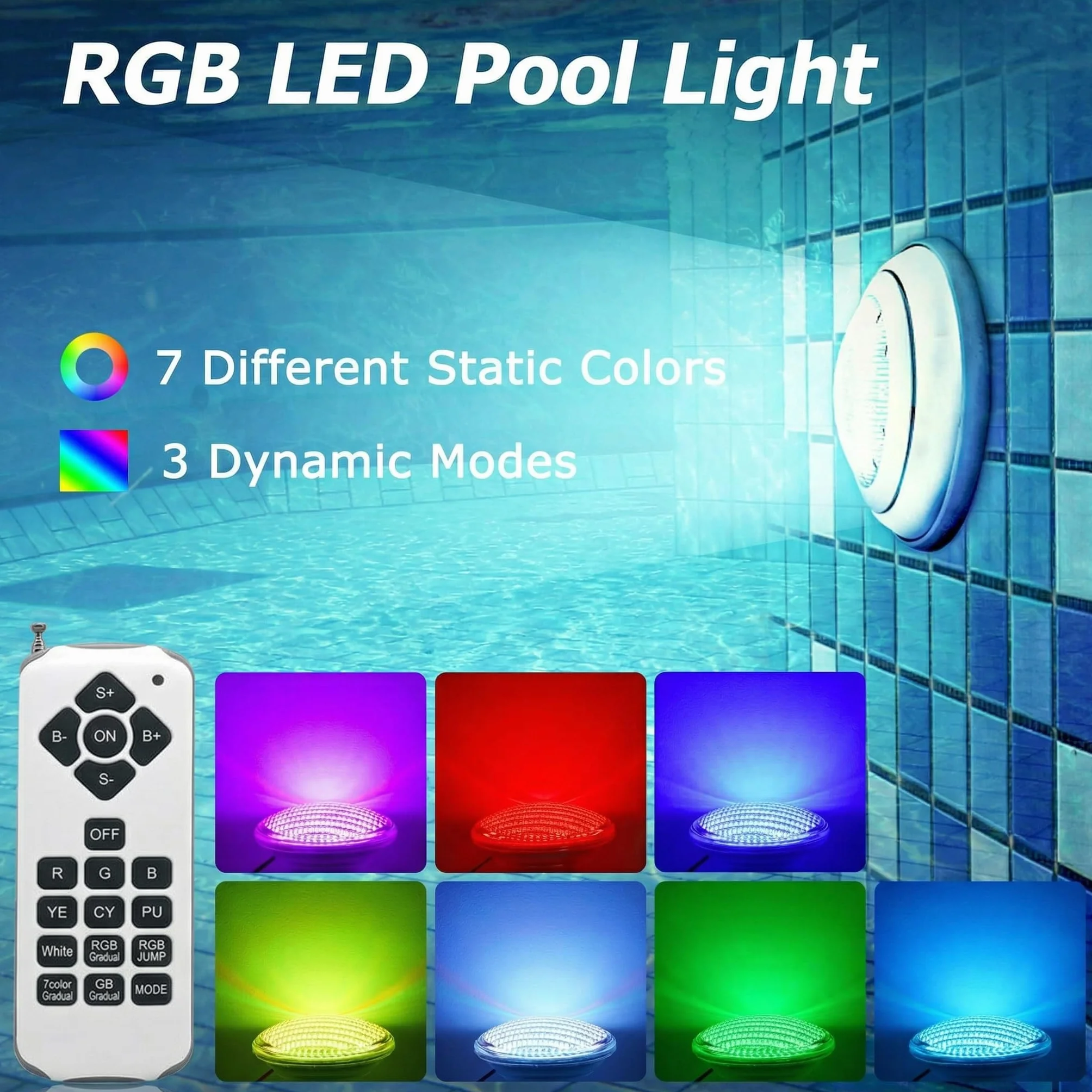 AHJ Lampe de Piscine LED PAR56 36W RGB IP68 3500lm 120° Éclairage de Piscine avec Télécommande