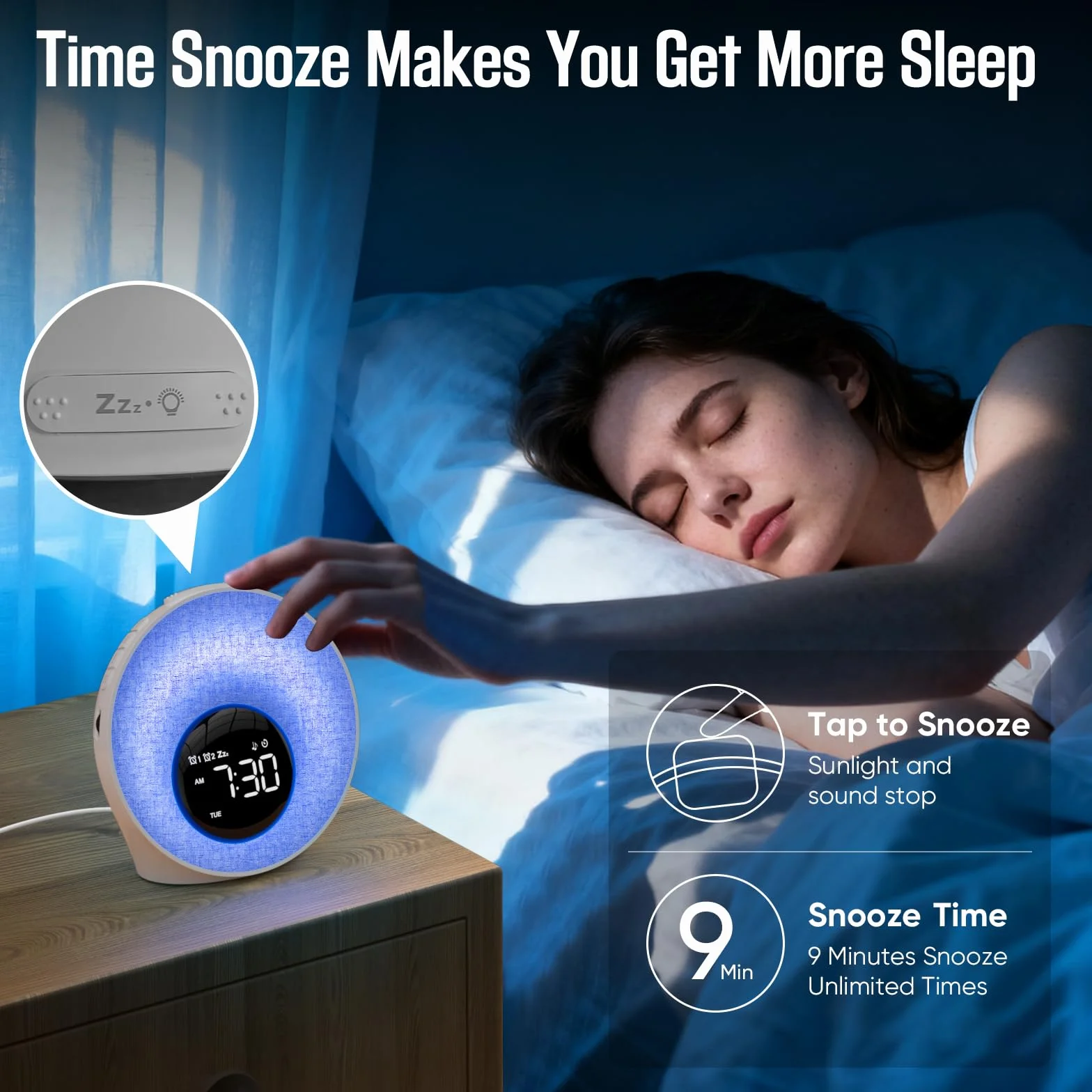 Réveil Lumineux Simulateur d'Aube avec 7 Sonneries, 30 Sons Naturels, 20 Niveaux de Luminosité, 13 Couleurs pour Enfant/Adulte
